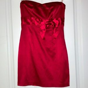 Red strapless minidress